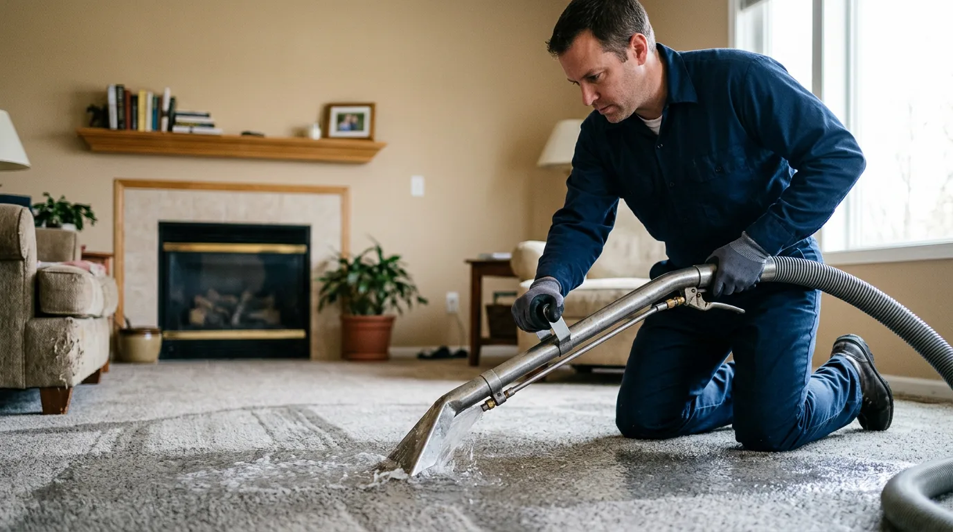 Water damage restoration technician working near Saint Ann, MO